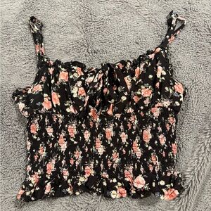 Forever 21 Black Floral Smocked Camisole